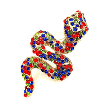 Load image into Gallery viewer, Jewelblings Stunning Crawling Green Blue Red Crystal Snake Brooch Pin Reptile Animal Jewelry Collection for Witch Costume Player Bag Hat
