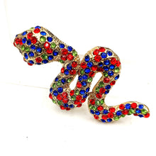 Load image into Gallery viewer, Jewelblings Stunning Crawling Green Blue Red Crystal Snake Brooch Pin Reptile Animal Jewelry Collection for Witch Costume Player Bag Hat
