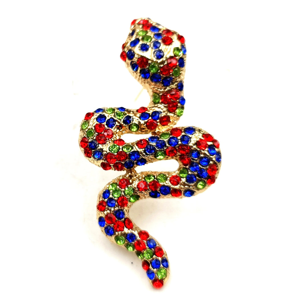 Jewelblings Stunning Crawling Green Blue Red Crystal Snake Brooch Pin Reptile Animal Jewelry Collection for Witch Costume Player Bag Hat