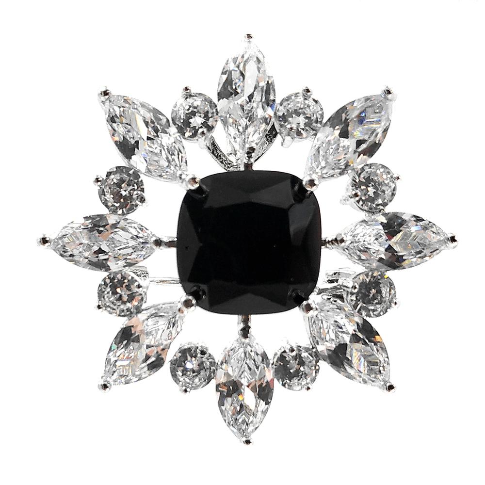 Jewelblings Wonderful Opens Marquise Shaped CZ Cluster Black Stone Art Deco Brooches Pins for Women Headband Fur Business Suit Dinner Dress